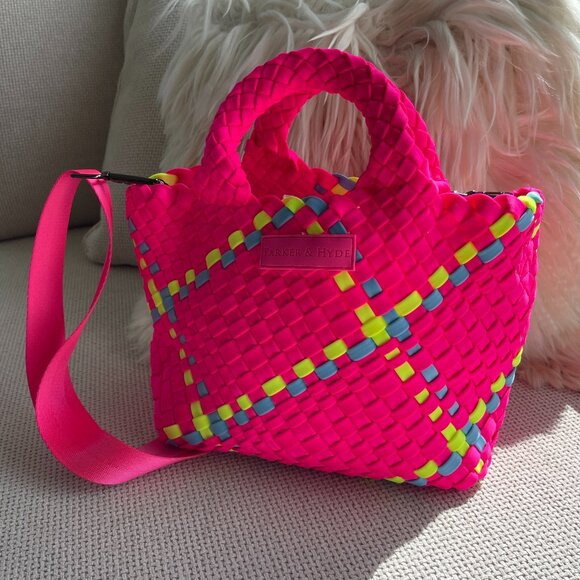 Parker & Hyde Woven Mini Tote Neon Pink Multi - Picture 2 of 4